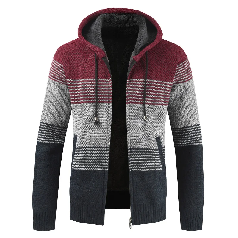 Sweater Coat Men 2020 Winter Thick Warm Hooded Cardigan Jumpers Men Striped Wool Liner Zipper Fleece Coats Men Sweater Coat Men 2020 Winter Thick Warm Hooded Cardigan Jumpers Men Striped Wool Liner Zipper Fleece Coats Men