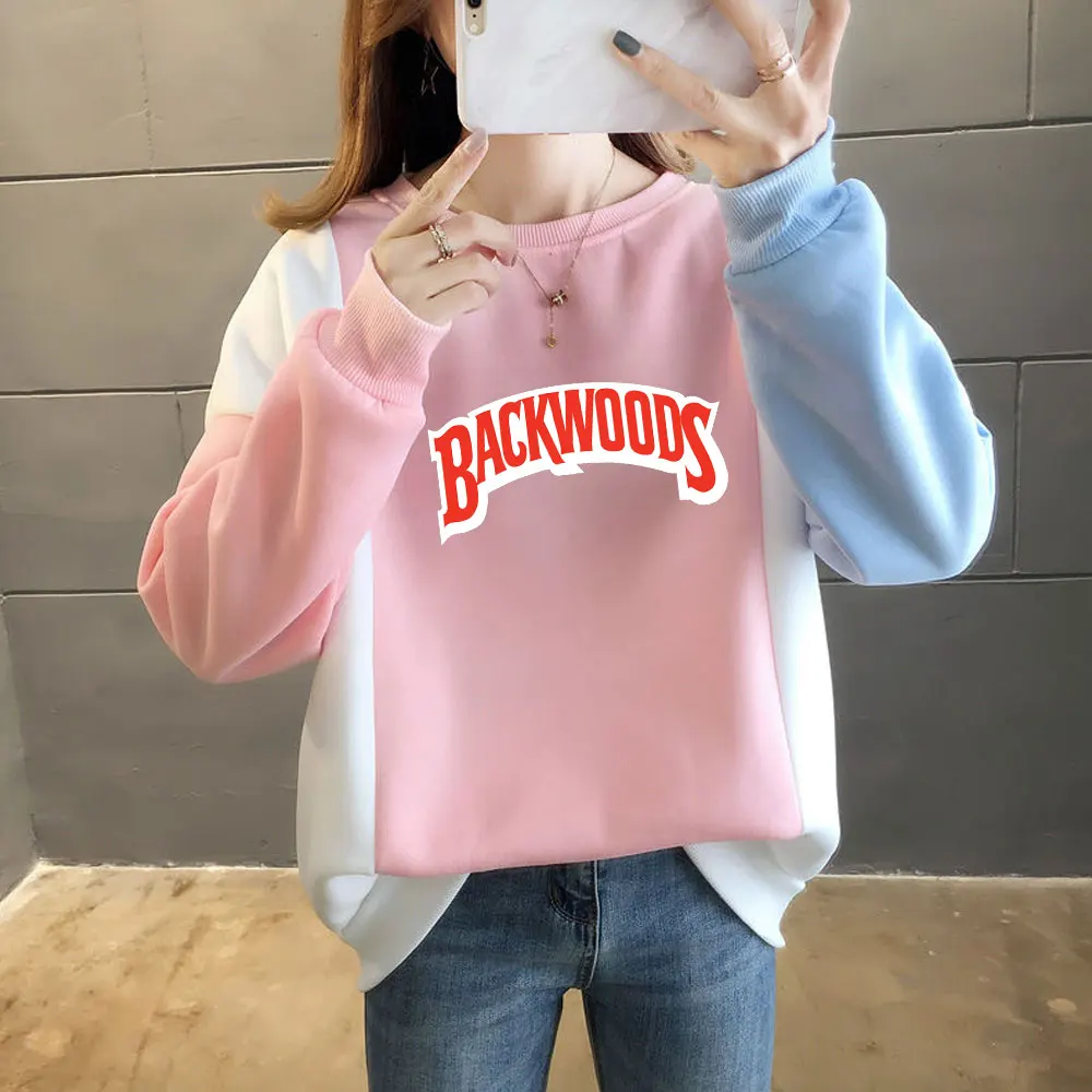 

2020 New Fashion Autumn Backwoods Hoodie Print Sweatshirt Women Harajuku Casual Fashion Spell Color Stitching Thick Hoodies