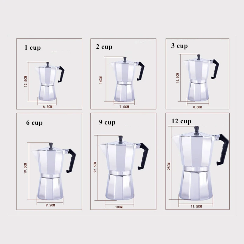 Кофеварка из алюминия Mocha эспрессо, Кофеварка, гейзерная кофеварка, 1cup/2cup/3cup/6cup/9cup/12cup кофеварка для приготовления кофе на плите