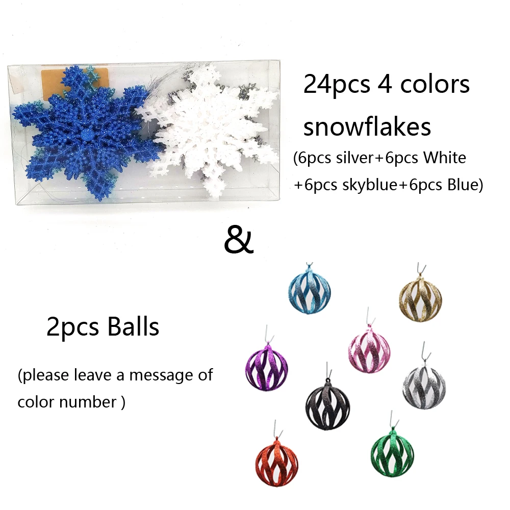 26Pcs/Set Sparkly Glitter Snowflake and Ball Christmas Ornaments Xmas Tree Hanger Garland Making Christmas Decorations