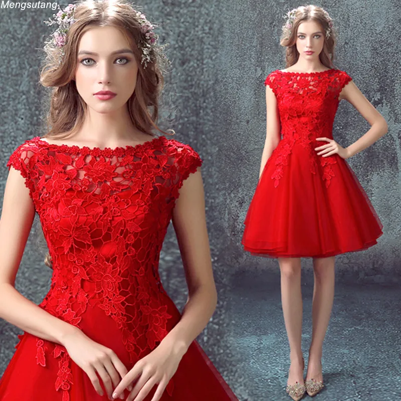 Robe de soiree короткое Кружевное красное Элегантное Длинное Вечернее платье больших размеров свадебное банкетное платье для невесты вечерние платья для выпускного вечера