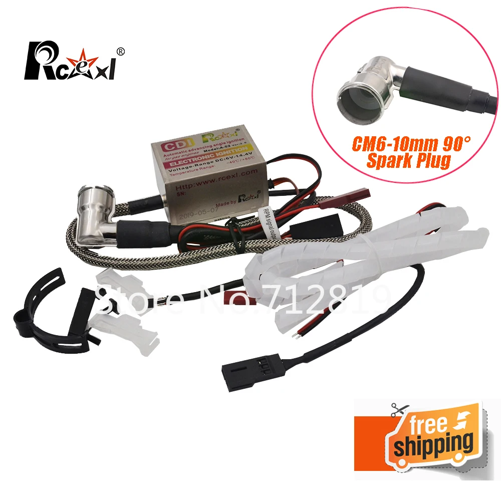

Rcexl Ignition CDI CM6-10mm 90 Degree Spark Plug DA DLE Gas Petrol Engine Rc Airplane for DLE20/DLE30/DLE55/CRRCpro GP26R/GP50R