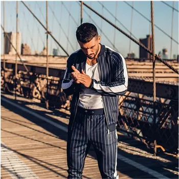 

New Style Autumn And Winter Men's Fitness Athletic Pants Occident Fashion Sports Running Stripes Trousers