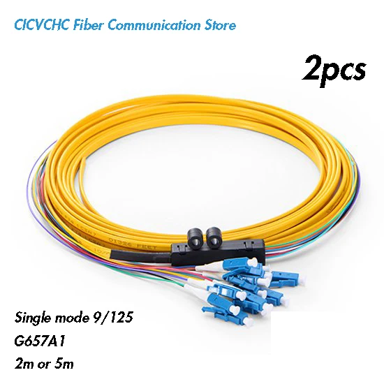 2pcs 12 Cores Ribbon Cable with LC/UPC-Single mode 9/125 G657A1-Branch kit / Optical Fiber Pigtail 2pcs 12 fibers mpo apc sc cassettes with single mode os2 fiber aluminum shell removable panel