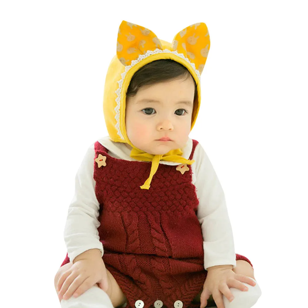 TELOTUNY baby yoda, детские шапки для новорожденных, костюм для детей от 6 месяцев до 12 месяцев, для новорожденных, с мультяшным принтом, с заячьими ушками, кружевные Шапки для малышей