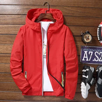 

New Spring Autumn Bomber Hooded Jacket Men Casual Slim Patchwork Windbreaker Jacket Male Outwear Zipper Thin Coat Brand Clothing