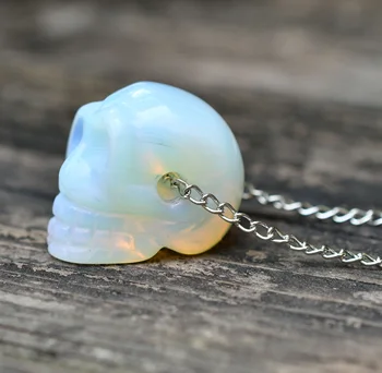 

Crystal Skull Necklace Holographic Opalite Skull Opal Quartz Necklace Realistic Human Skull