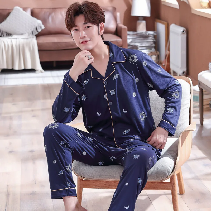 

Spring And Autumn Pajamas Men's Long Sleeve Cotton Men Pajamas Thin Middle-aged Spring And Autumn Large Size Men Homewear Set 5X