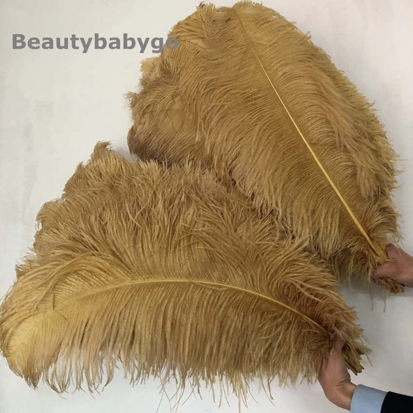 

High quality 25PCS Thick pole Gold Dyed Ostrich Feathers ostrich plumage 70-75cm 28-30 inch plume artware performing decorations