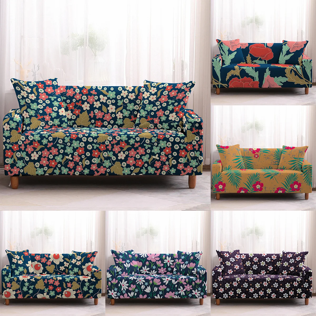 

Flower Elastic Sofa Cover Set Cotton Universal Sofa Covers for Living Room Pets Armchair Corner Couch Cover Corner Sofa Cover