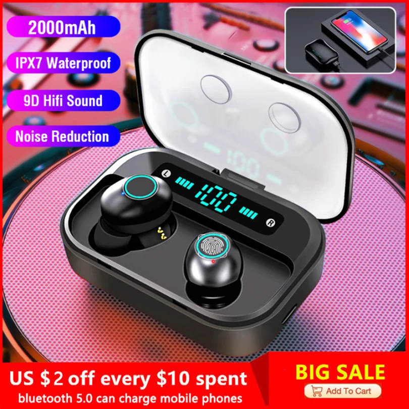 TWS Bluetooth-наушники беспроводные наушники-вкладыши Hi-Fi стерео 5 0 1200 мАч гарнитура