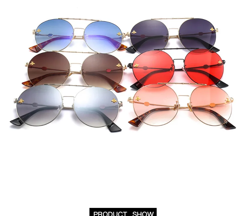Q·VISELD Gradient Round Sunglasses Women Retro Metal Bee Sun Glasses Fashion High Quality Vintage Lunette De Soleil Femme