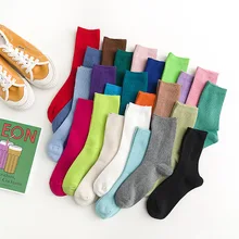 Японские носки в Корейском стиле; женские хлопковые носки ярких цветов радуги с двойной иглой; воздухопроницаемость; однотонные носки; дамские носки