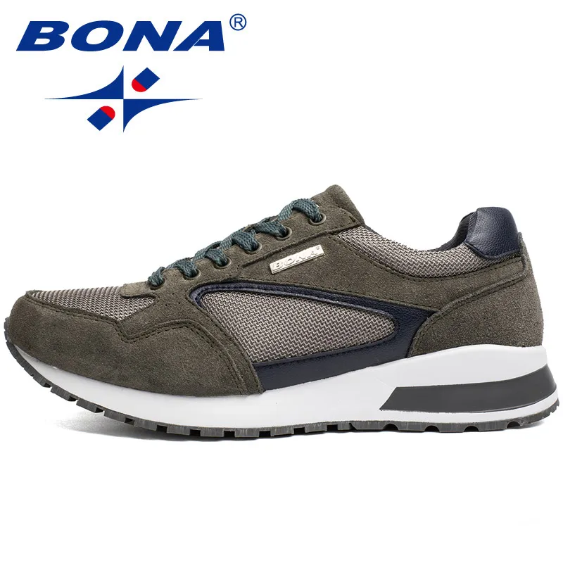 BONA/Мужская классическая модная спортивная обувь; Низкие замшевые дышащие кроссовки с сеткой; удобные уличные кроссовки на шнуровке - Цвет: Invisible green