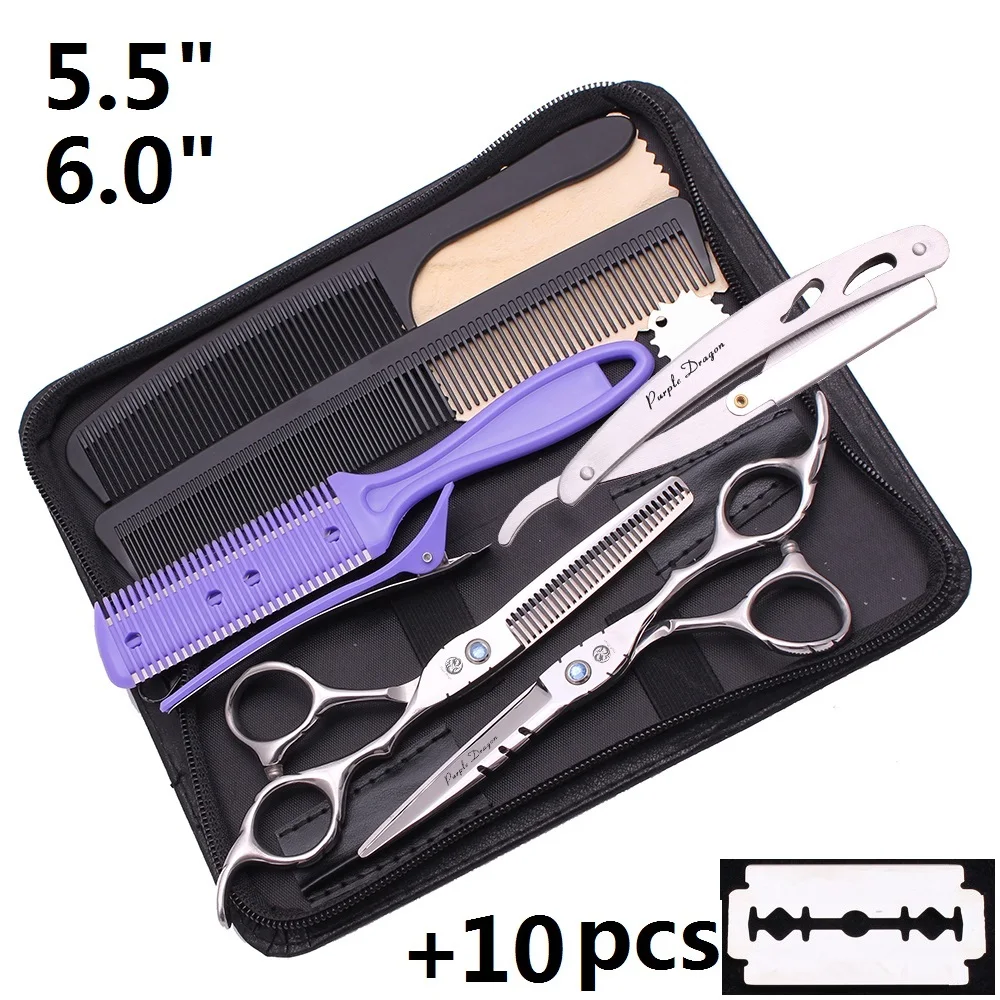 

Silver 5.5" 6 Inch Professional Barber Hairdressing Hair Scissors Set Hair Cutting Thinning Straight Scissors Razor Comb Y1220