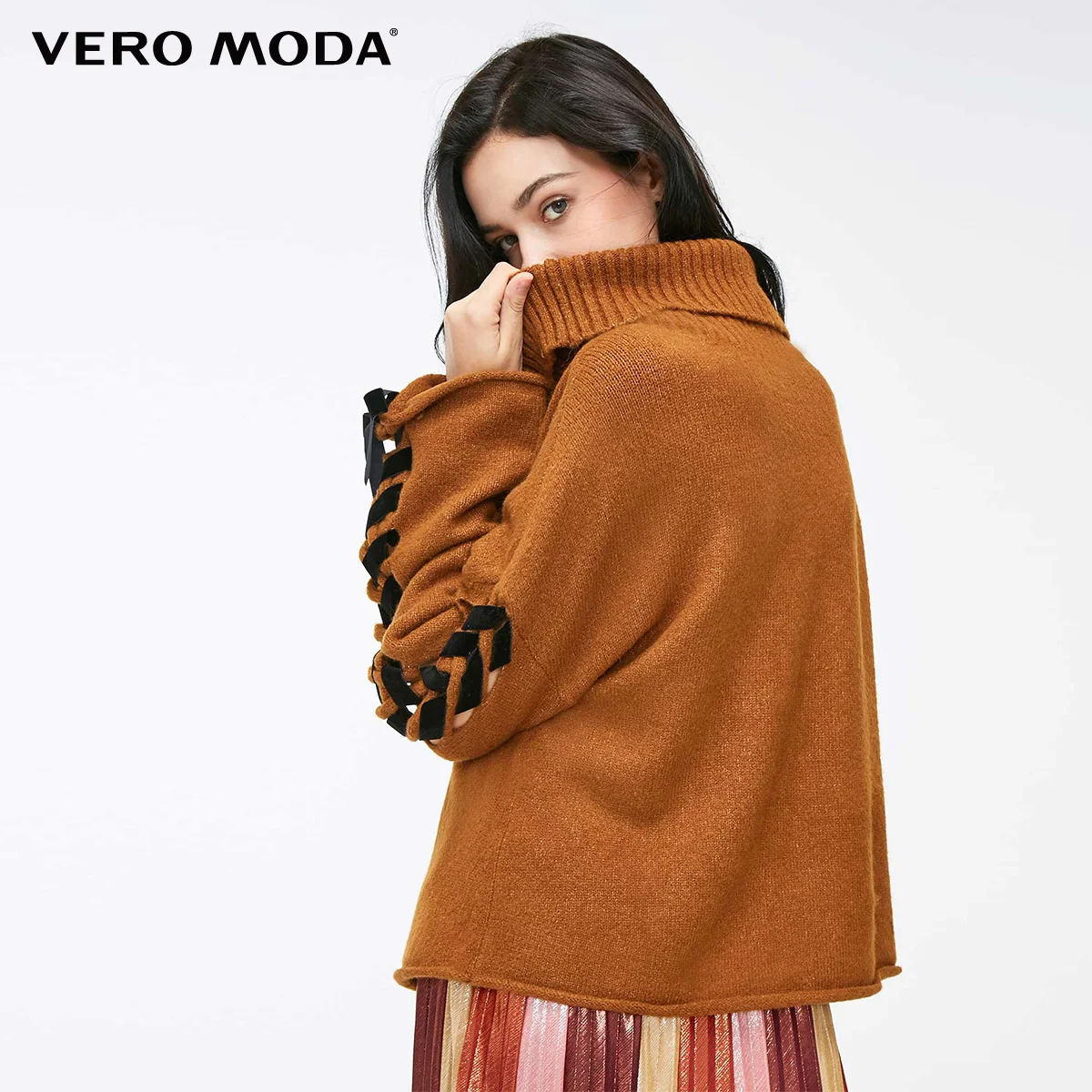 Vero Moda женский свободный крой с вырезом и высоким вырезом на шнуровке вязаный свитер | 318313506 - Цвет: Burnt caramel mel.