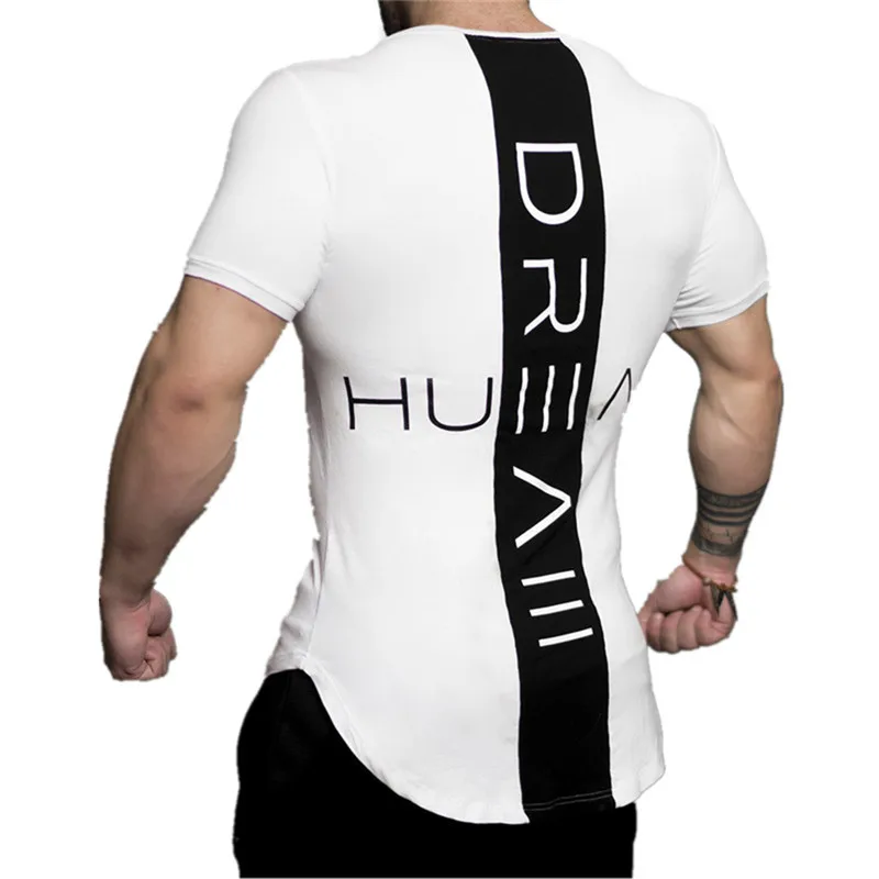 Brand clothing Gyms Tight t-shirt mens fitness t-shirt homme Gyms t shirt men fitness Summer top - Цвет: white