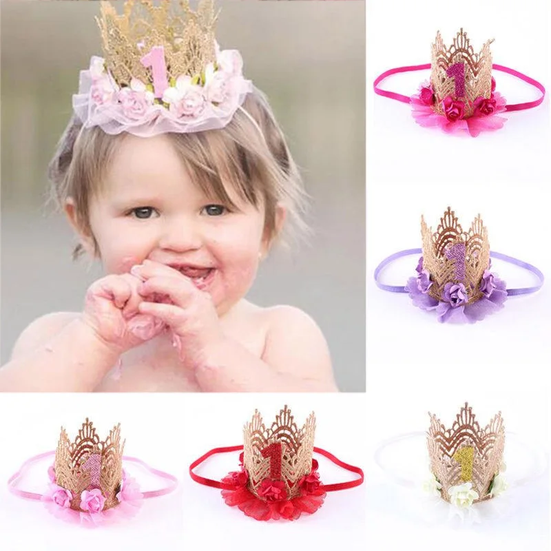 

1 Pc Lace Children Elastic Headband Flower Crown Headwear Hair Band Fashion Baby First Birthday Hairband Hair Accessories