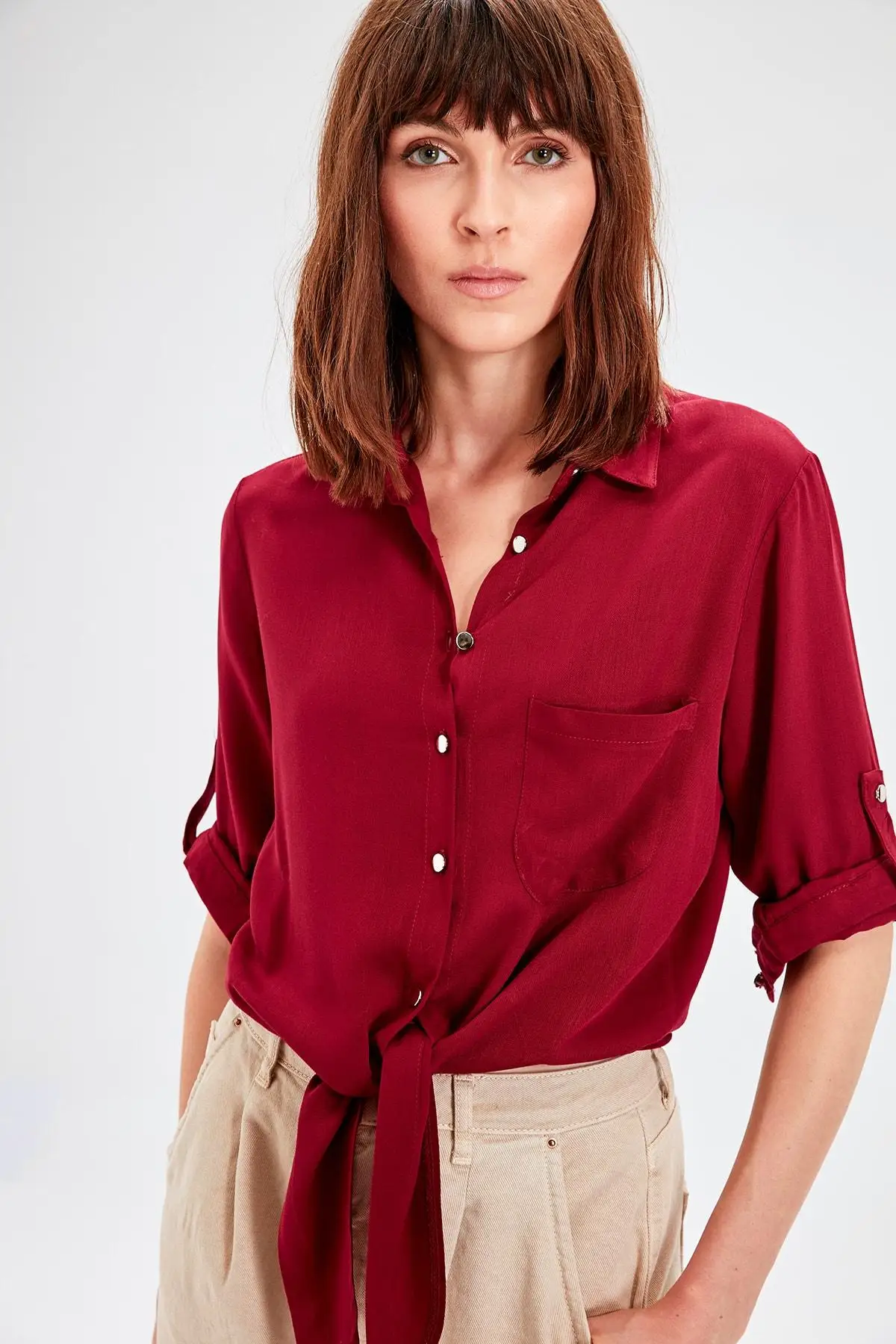 Trendyol темно Бордовая муфта detaymi Bluz TWOAW20BZ0668| |
