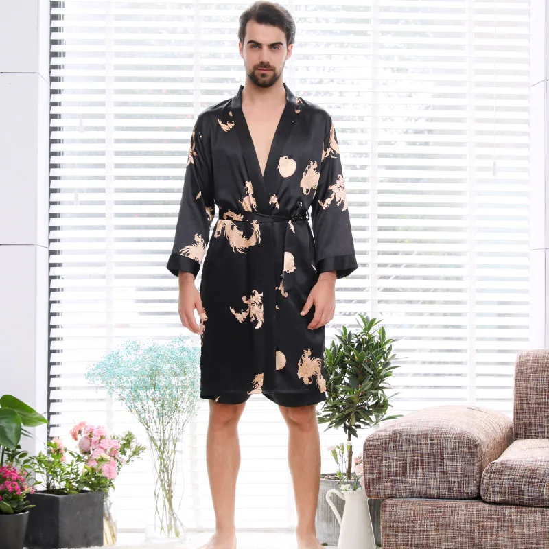 Парный халат, новое дизайнерское кимоно, одежда для сна, шелковый халат, комплект для пар, атласная свободная Пижама, японская Мужская Ночная рубашка, мужская одежда - Цвет: couples pajamas 01