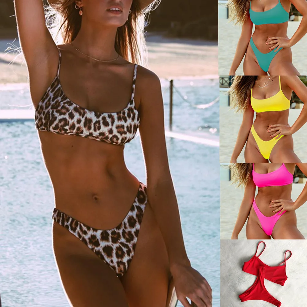 

2020 Bikini Women Fission Swimming Suit Solid Color Special Lining Sexy Swimwear 0023