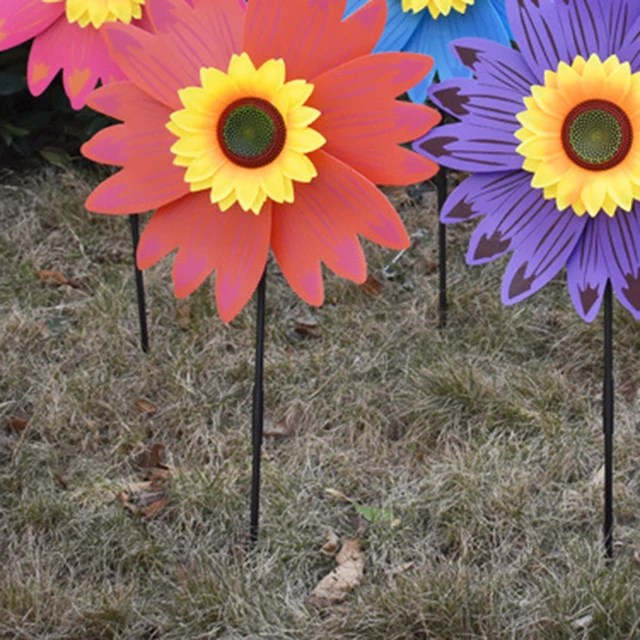 Napraforgó Szélmalom Nagy Szélszobrok Színes Szél Fonó Parti Kerti Díszítés Díszek Kültéri Kemping Piknik - Image 5