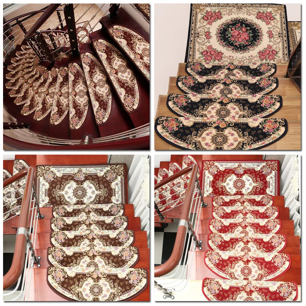 1PC Stair Tread European Style Mat Floral Non-Skid Step Carpet Rug Home Decors