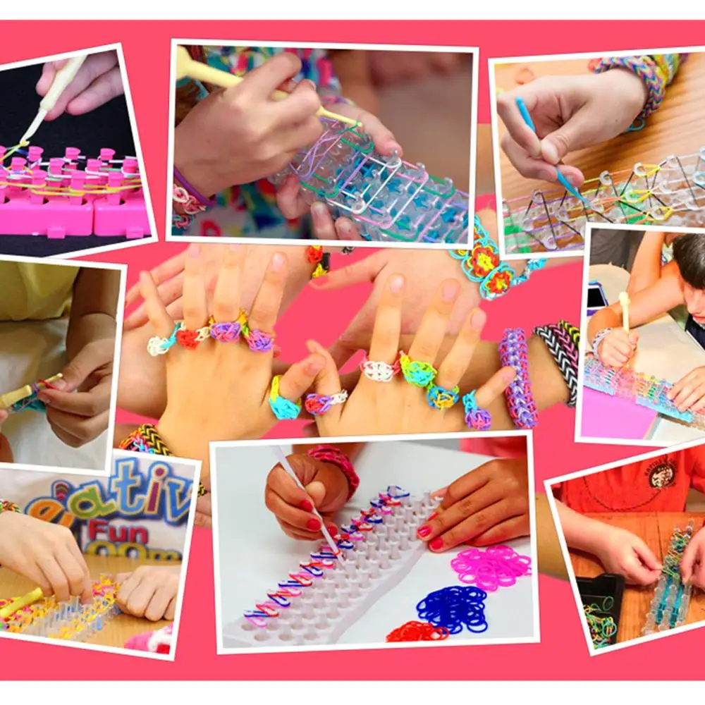 Многоцветный DIY Радуга Вязание костюм для девочек Плетеный DIY браслет и кольцо подарок вязальная машина аксессуары поставки