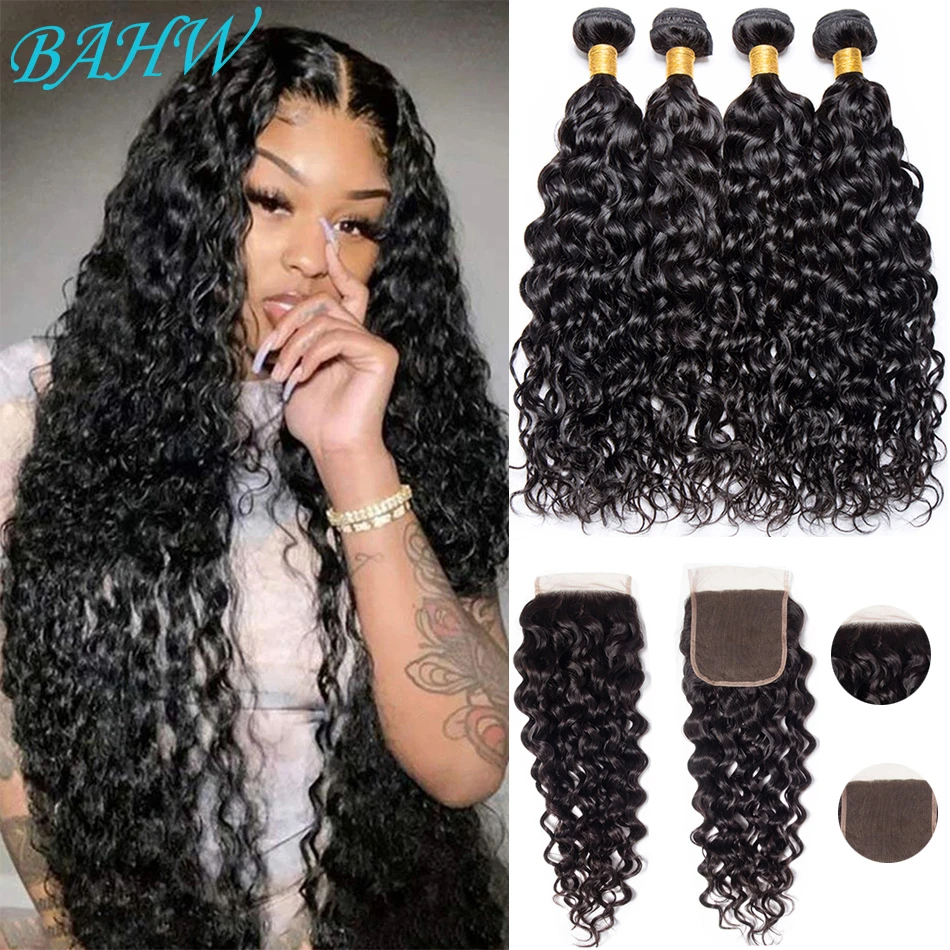 Malaysian Water Wave Bundles With Closure Remy Brazilian Hair Weave 3  Bundles Wet And Wavy Human Hair Bundles With Closure - Closures With  Bundles - AliExpress