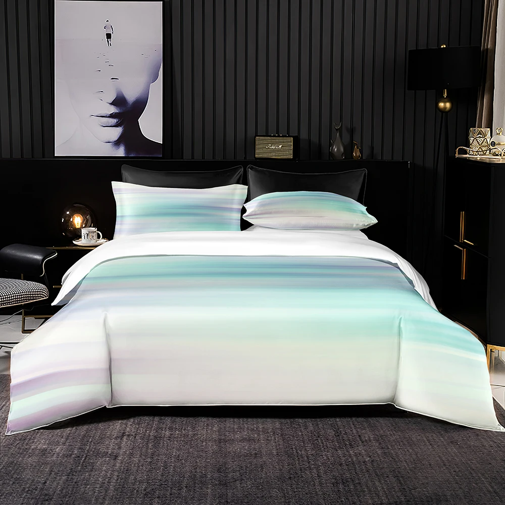 Streamer Style Bedding Set High End Duvet Cover with Pillowcase Blue Purple Light Print for Queen King Size Home Textile | Дом и сад