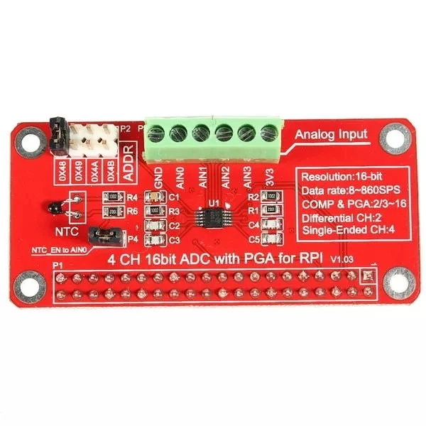 ADS1115-ADC модуль для Raspberry Pi 3/2/B+ OD889