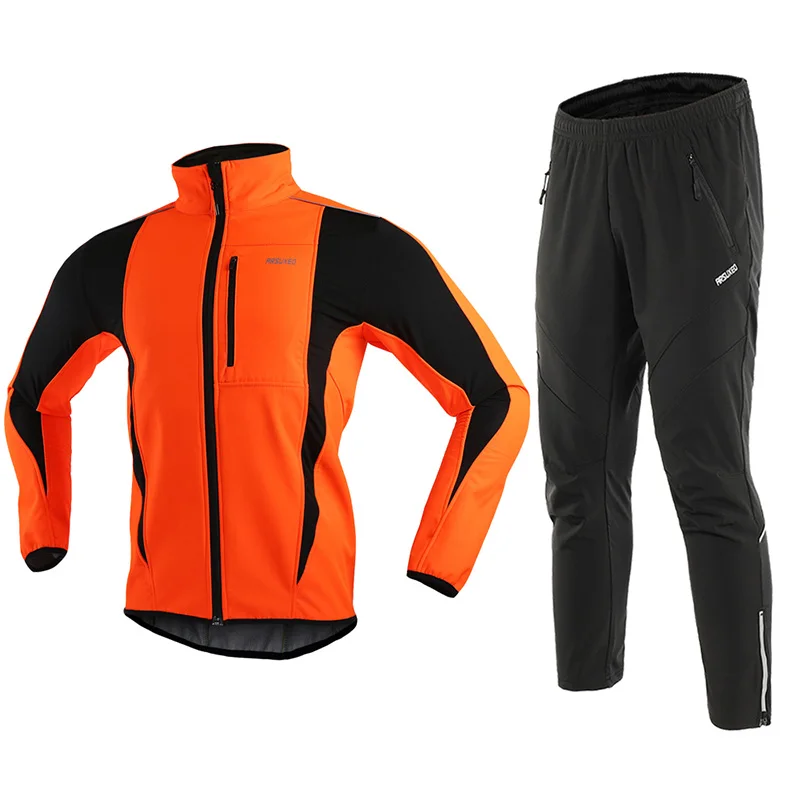 ARSUXEO, Мужская зимняя велосипедная куртка, комплект, ветрозащитная, водонепроницаемая, термальная спортивная одежда, велосипедные штаны, брюки, велосипедная одежда, костюмы 15kk - Цвет: 15korange18z