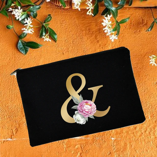 Bridesmaid Makeup Bags Floral Alphabet Print Cosmetic Case Bridal Party Make Up Pouch Necessaries Lady Tote Purse Wedding Gifts W05710-TBBK-D