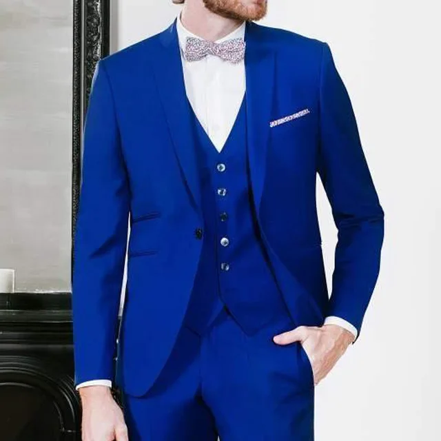 

Royal Blue Business Formal Men's Suits 2018 Notched Lapel 3 Pieces A Button Wedding Tuxed Bride Gowns (Jacket Vest Pants)