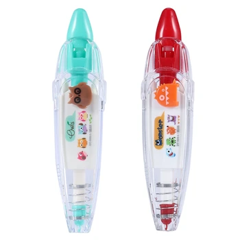 

2 Pcs Kawaii Animals Press Type Decorative Correction Tape Diary Stationery School Supply(Blue-Green Owl&Red Hair Strange)