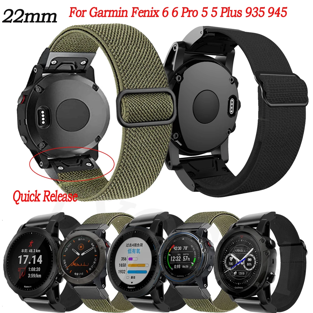 Newest Elastic Braided Nylon Belt Smart Watch Band Strap For Garmin Fenix 6  Pro 5 Plus 935 945 Quick Release 22mm Bracelet Wrist|Watchbands| -  AliExpress