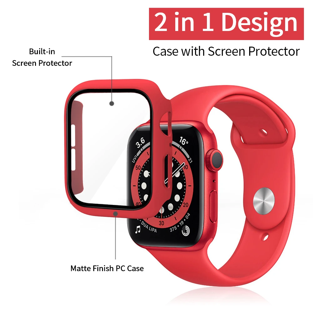 Glass+Case for iWatch Case Cover for Apple Watch Case 45/41mm 44mm 42mm 40mm 38mm Series 7 6 5 4 3 2 1 SE Protector Accessories