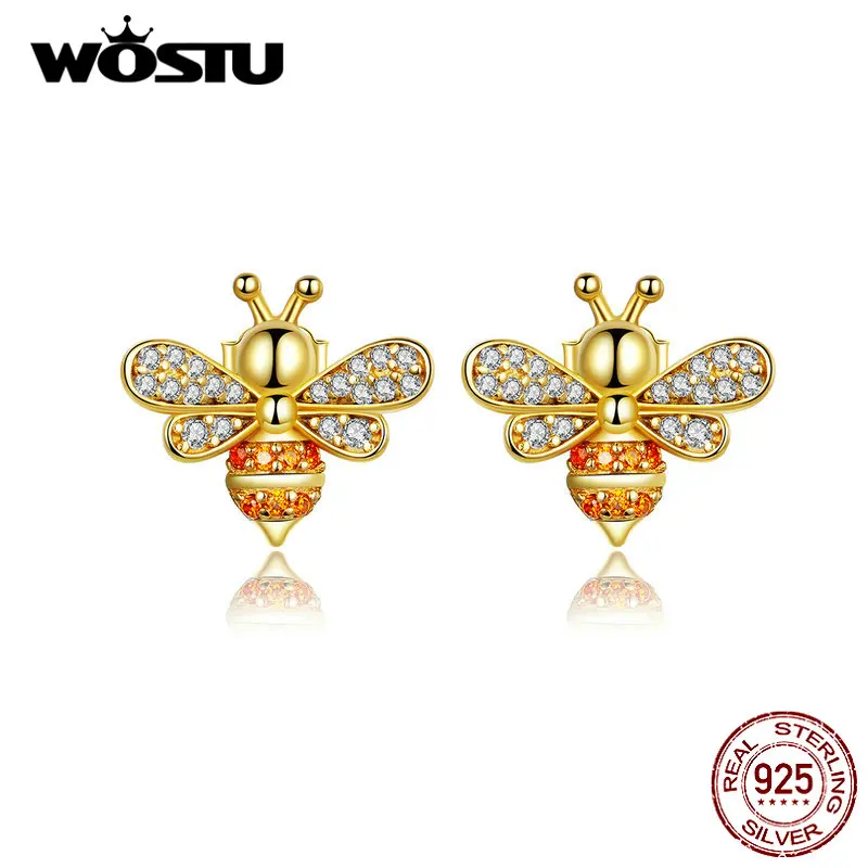 Женские серьги пусеты WOSTU из стерлингового серебра 925 пробы с милыми пчелами
