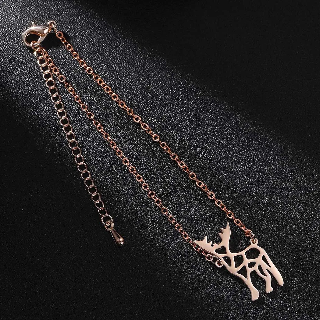 

Kinitial Fashion Hollow Deer Bracelets Cute Origami Stag Bracelets Love Animal Charm Bracelet for Women Wrist pulseras