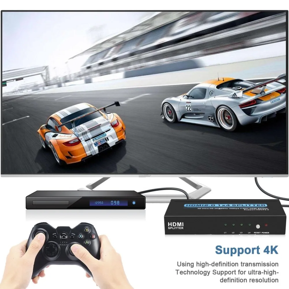HDMI 1x4 сплиттер 3D Ultra HD 4Kx2K@ 60 Гц 18 Гбит/с HDCP2.2 1 в 4 из 4 Выход HDMI разветвитель для HDTV и монитора высокой четкости