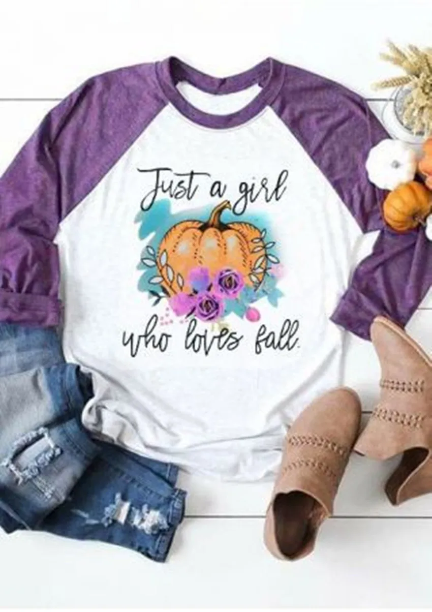 

Pumpkin Print Tee Shirts Women Halloween T-shirt Raglan sleeve Top Women Three Quarter Sleeve Tees Female tshirt Purple Tops Tee