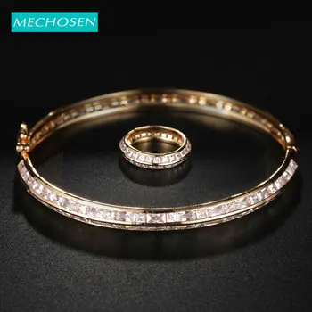 

MECHOSEN Luxury Brand Beautiful Zircon Round Ring Bangle Gold Jewelry Set For Lady Wedding Party Exquisite Accessories Gift 2019