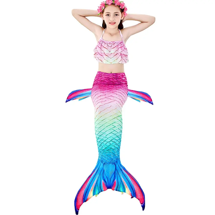 Fancy NEW the Little Mermaid Tail with Garland or With Monofin Swimsuit for Kids Girls swimmable Bathing Suit Mermaid Costume