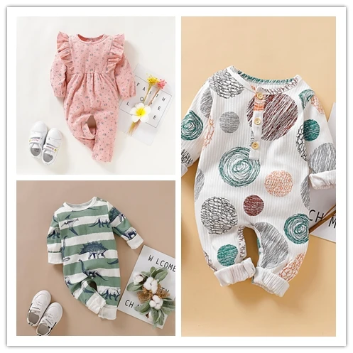 

Autumn New Fashion Infant Baby Boy Girls Long Sleeve Cartoon Print Striped Print Romper Jumpsuit Clothes Wholesale Free Ship Z4