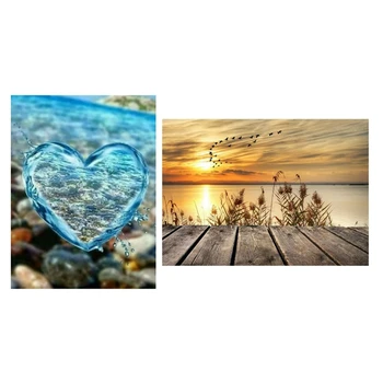 

NEW-Diamond Embroidery Diamond Painting Heart-Shaped Sea & DIY Diamond Embroidery Sunset Scenery Cross Stitch