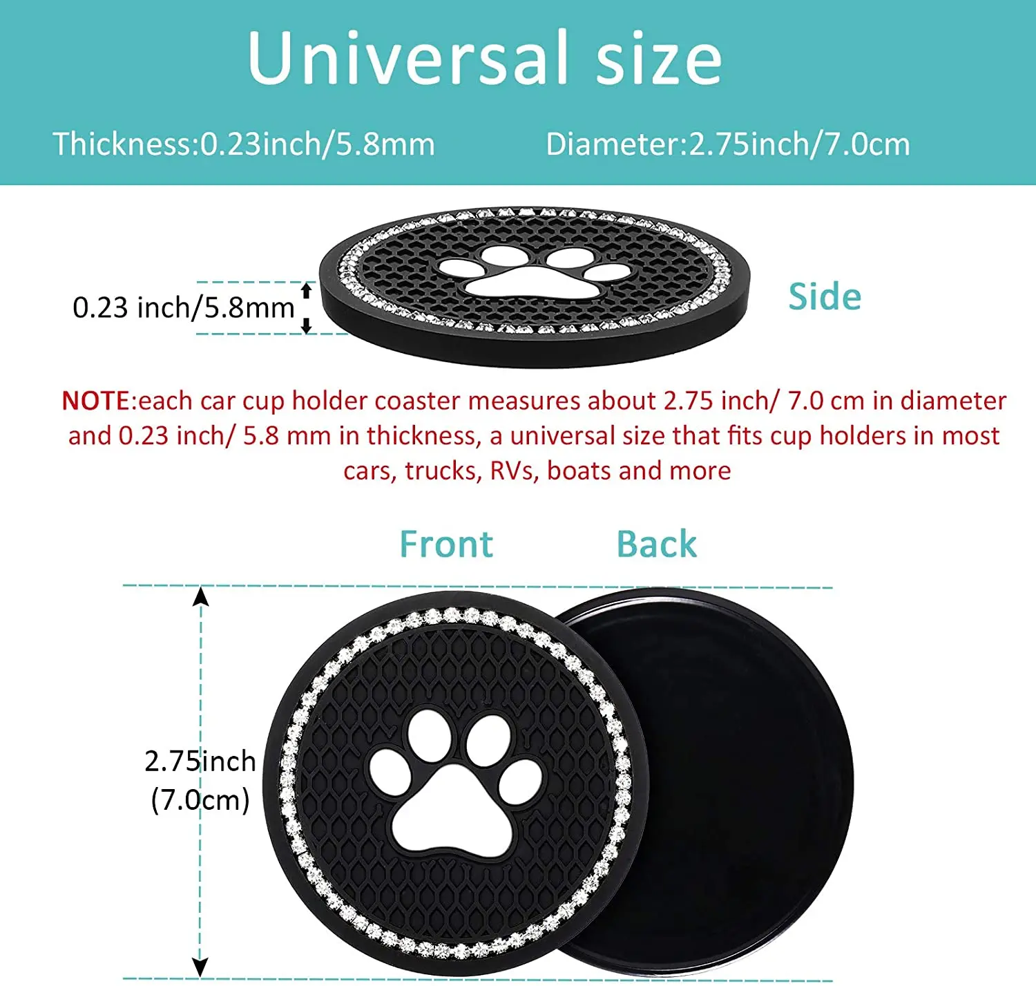 Boao 4 Packs Car Cup Holder Coaster 2.75 Inch Paw Silicone Anti Slip Dog  Paw Coaster Mat Accessories for Most Cars, Trucks, RVs and More (Black)