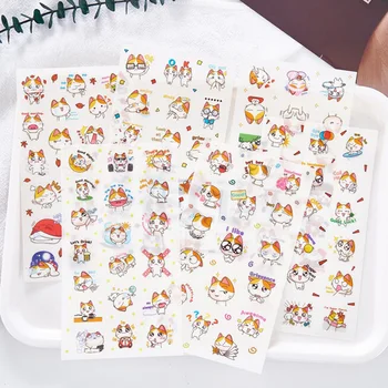 

6 Sheets Orange Cat Decorative Stickers Album Diary Hand Account Decor