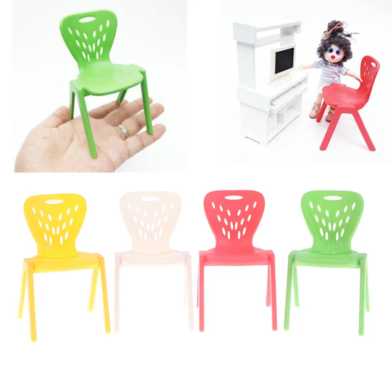 2Pcs Candy Color 1:12 Dollhouse Miniature Plastic Stool Chair Peacock Chair For Doll House Kids Gift
