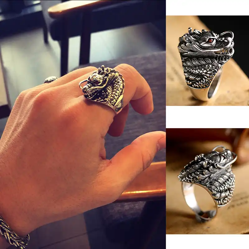 Retro Mode Vintage Halloween Mann Zubehor Ring Gothic Punk Manner Ringe Trendy Schadel Wolf Drachen Mannlichen Ringe Schmuck Aliexpress