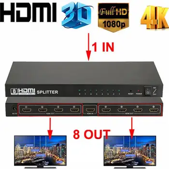 

Ultra HD 4K HDMI Splitter 1 In 8 Out 8 Port Repeater Amplifier Hub 3D 1080p HDMI Splitter Power Supply Adapter R19